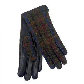 1FresHat guanti donna scozzese, taglia S, loden tartan, pelle lana verde