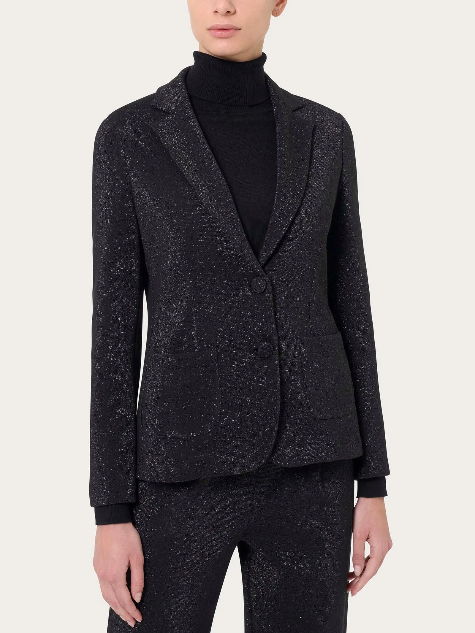 Blazer a due bottoni in tessuto Eco Jacquard - Fant.Nero