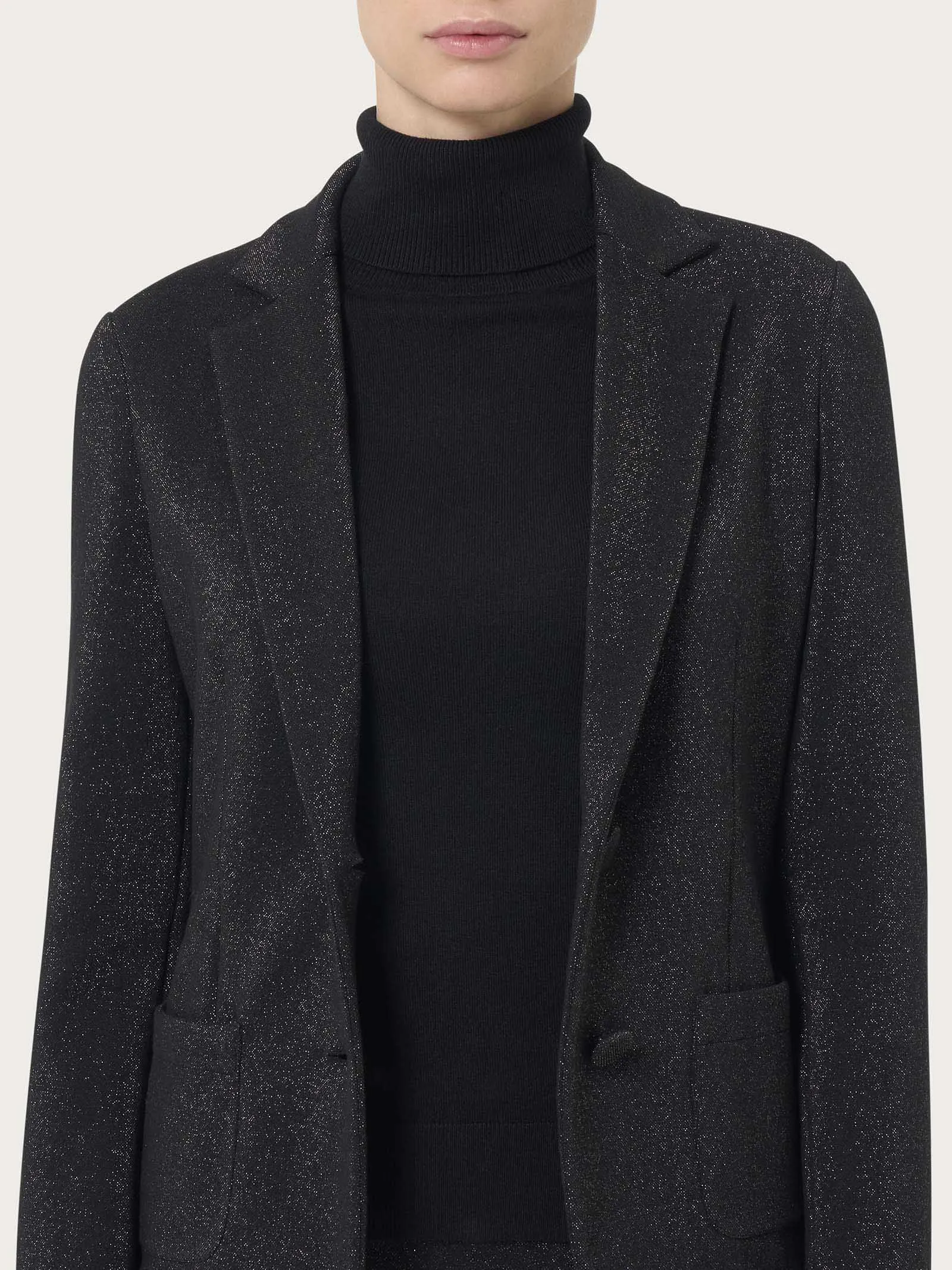 Blazer a due bottoni in tessuto Eco Jacquard - Fant.Nero