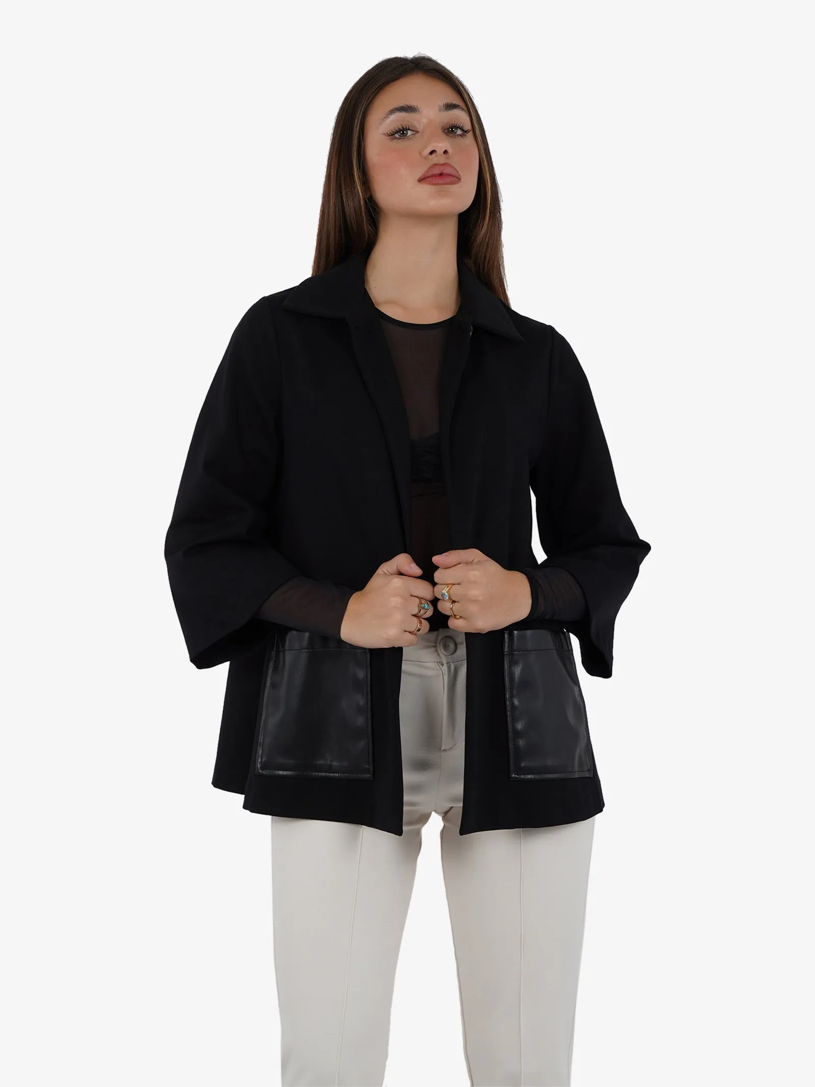 Blazer corto con tasche donna viscosa nero