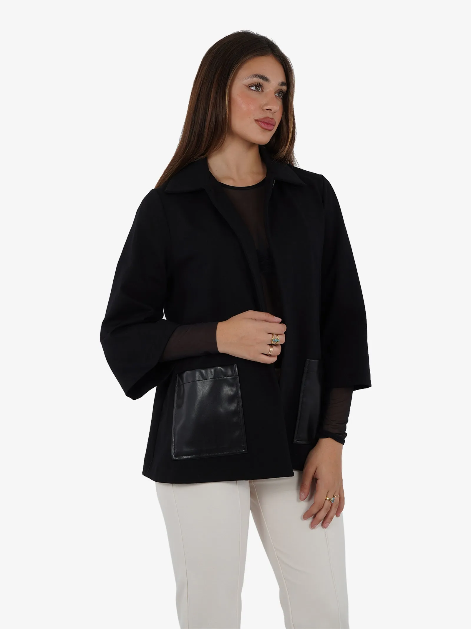 Blazer corto con tasche donna viscosa nero