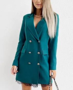 Blazer da allenamento in ufficio nero alla moda Abito elegante mini abito doppiopetto con cintura per donna manica lunga autunno