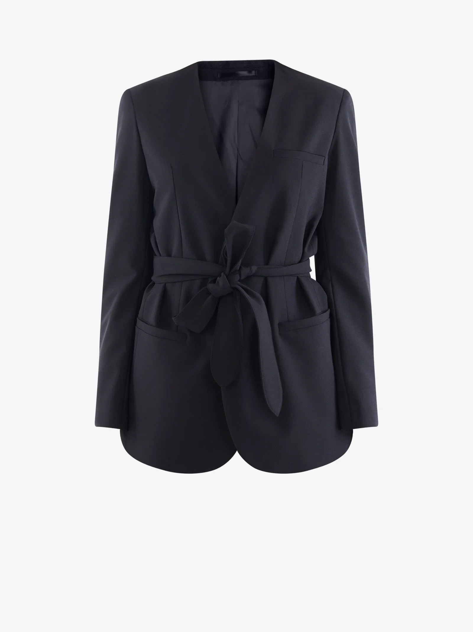 Blazer in misto lana donna con cintura nero