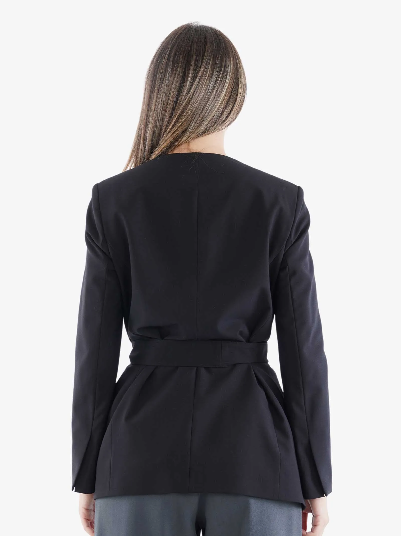 Blazer in misto lana donna con cintura nero