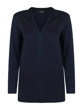 Blusa con scollo a V in misto viscosa - Bleu