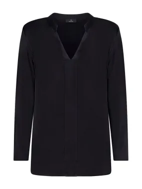 Blusa con scollo a V in misto viscosa - Nero