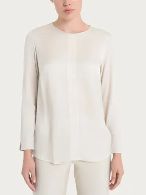 Blusa girocollo in misto viscosa - Champignon