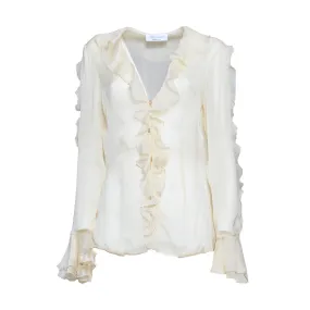 Blusa in seta crema con rouches Blumarine