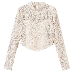 Blusa Twinset Milano cropped in pizzo macramè