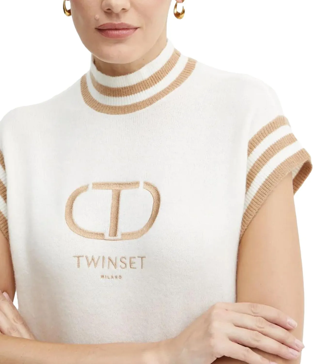 Brand TWIN-SET Twinset Maglia Bianco/Beige Donna