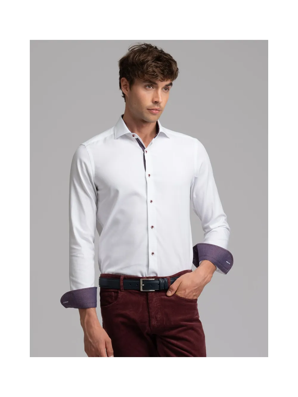 Camicia uomo bianca armaturata collo semifrancese