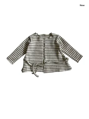 Cardigan con cintura a righe panna e moka per bambina