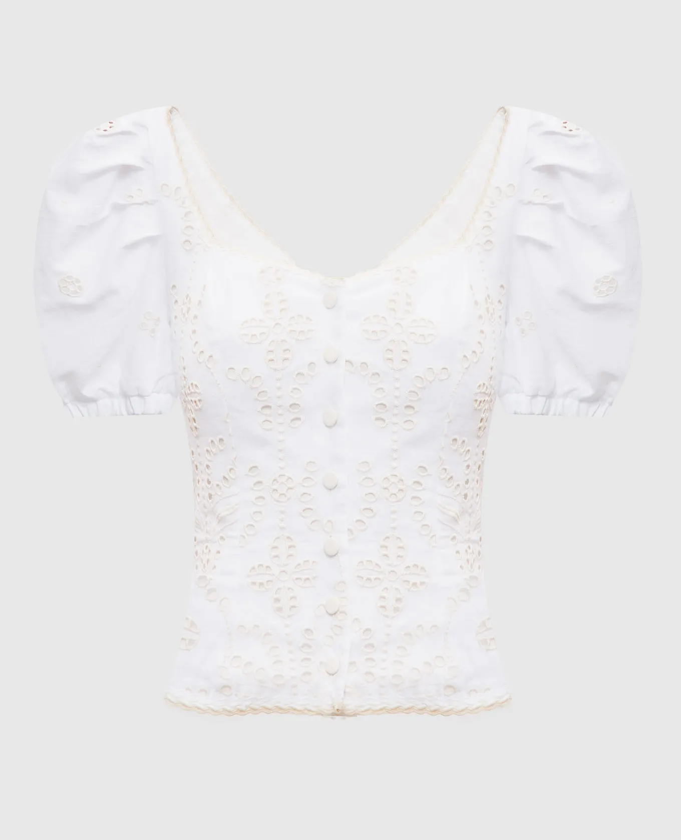 Charo Ruiz Blusa Kinsy in lino bianco con ricami in pizzo 244104