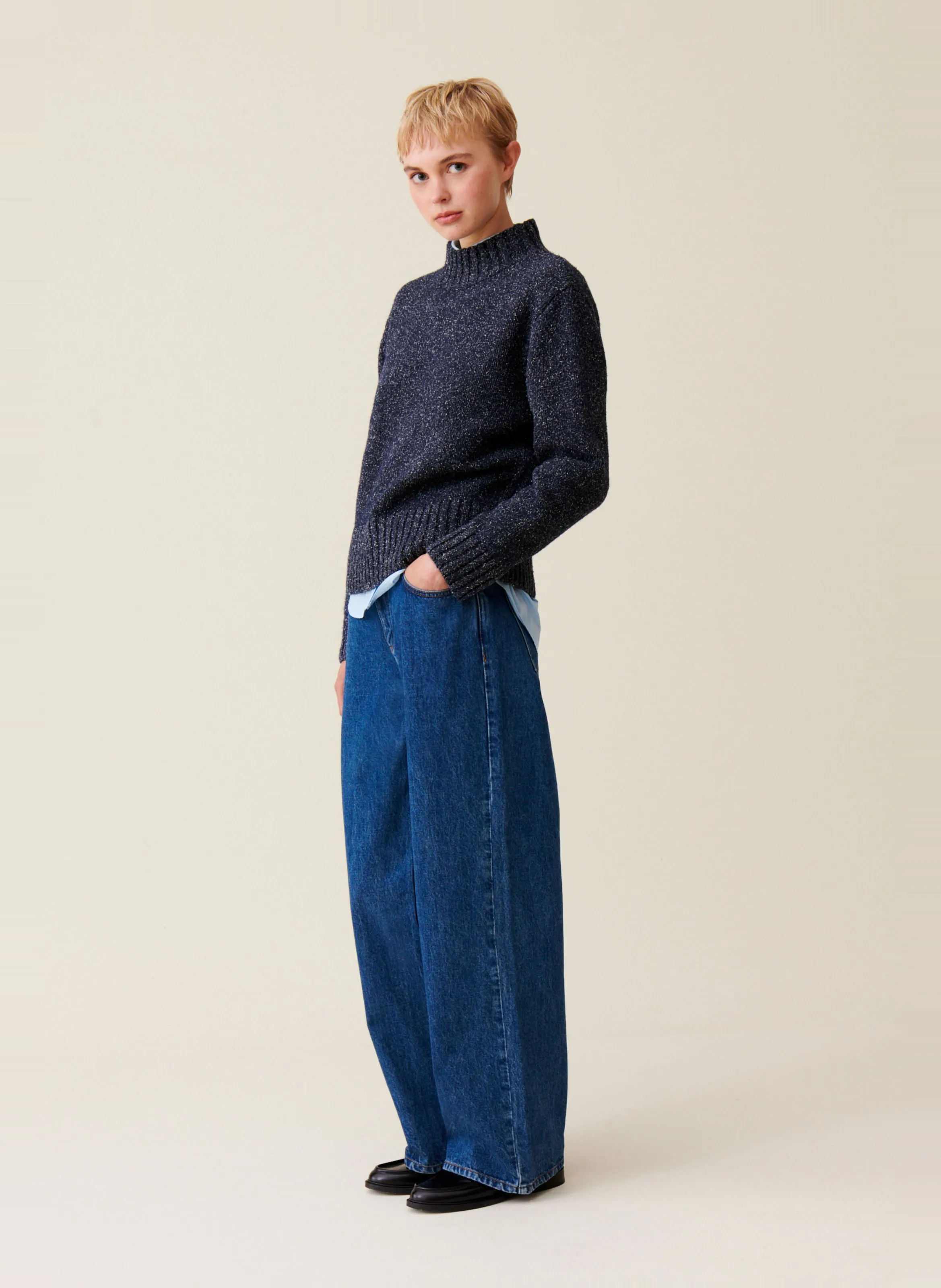  CLAUDIE PIERLOT   Maglione a collo alto in lana e seta mista | Blu