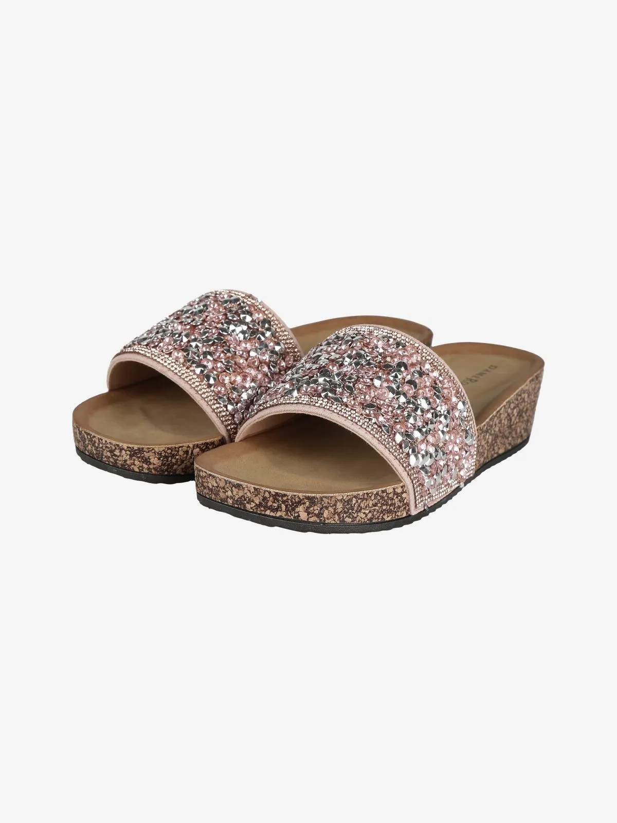 Dame Rose Chaussons compensés femme à strass
