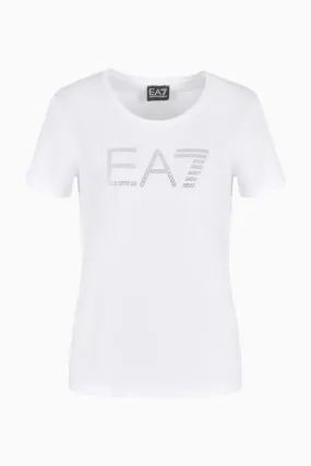 EA7 T-SHIRT GIROCOLLO STRASS BIANCO  3DTT21