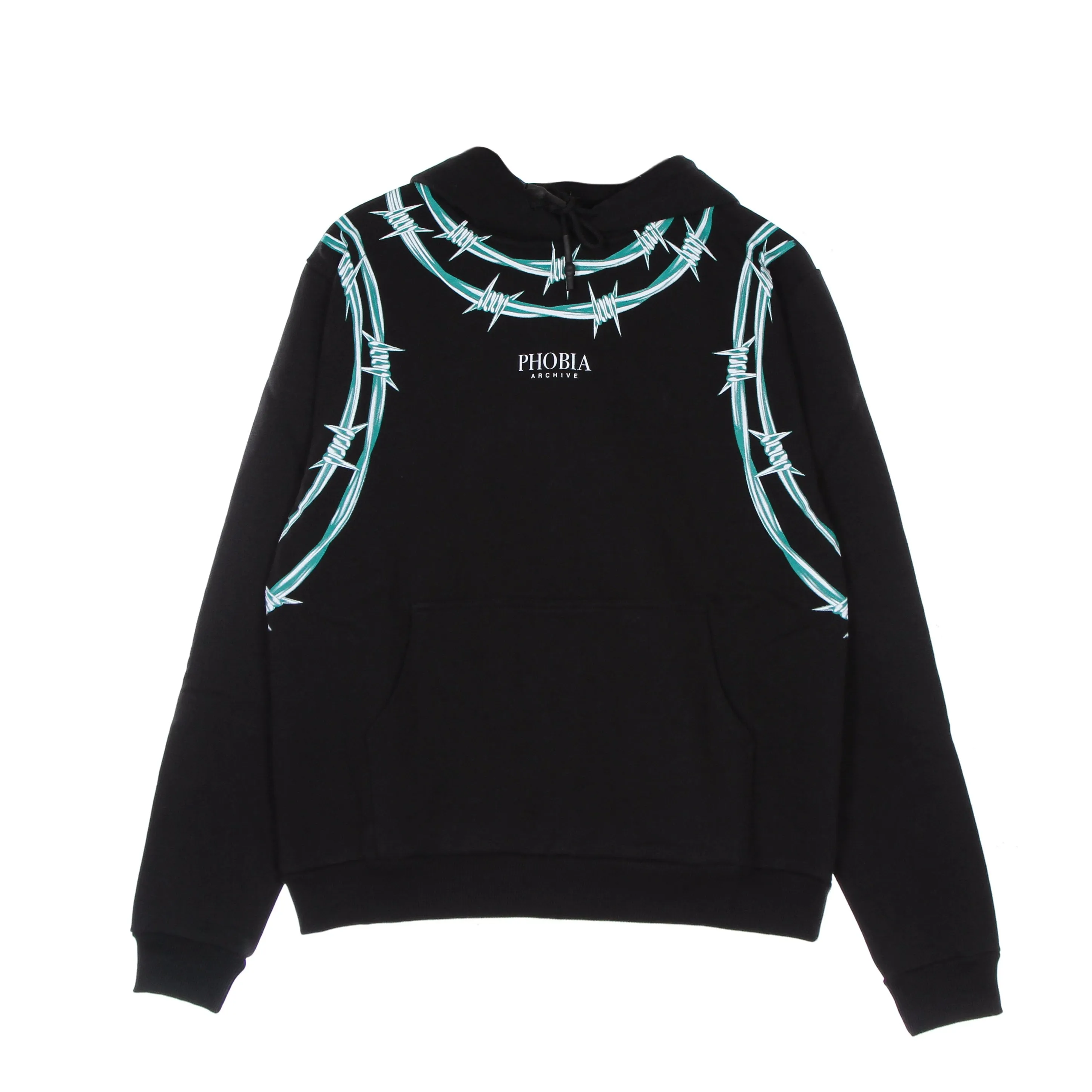 Felpa Leggera Cappuccio Uomo Green Barbed Wire Hoodie Black/green