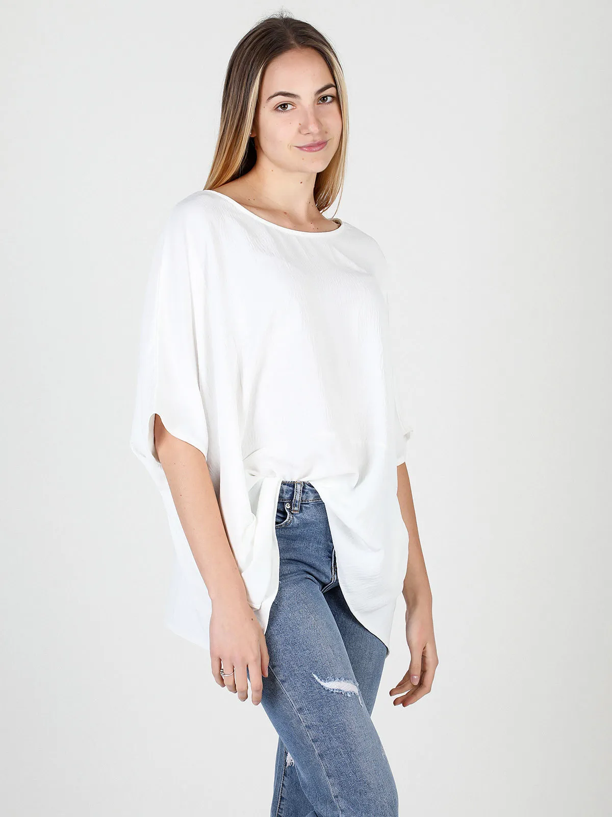 Floria Blouse longue femme à manches courtes chauve-souris