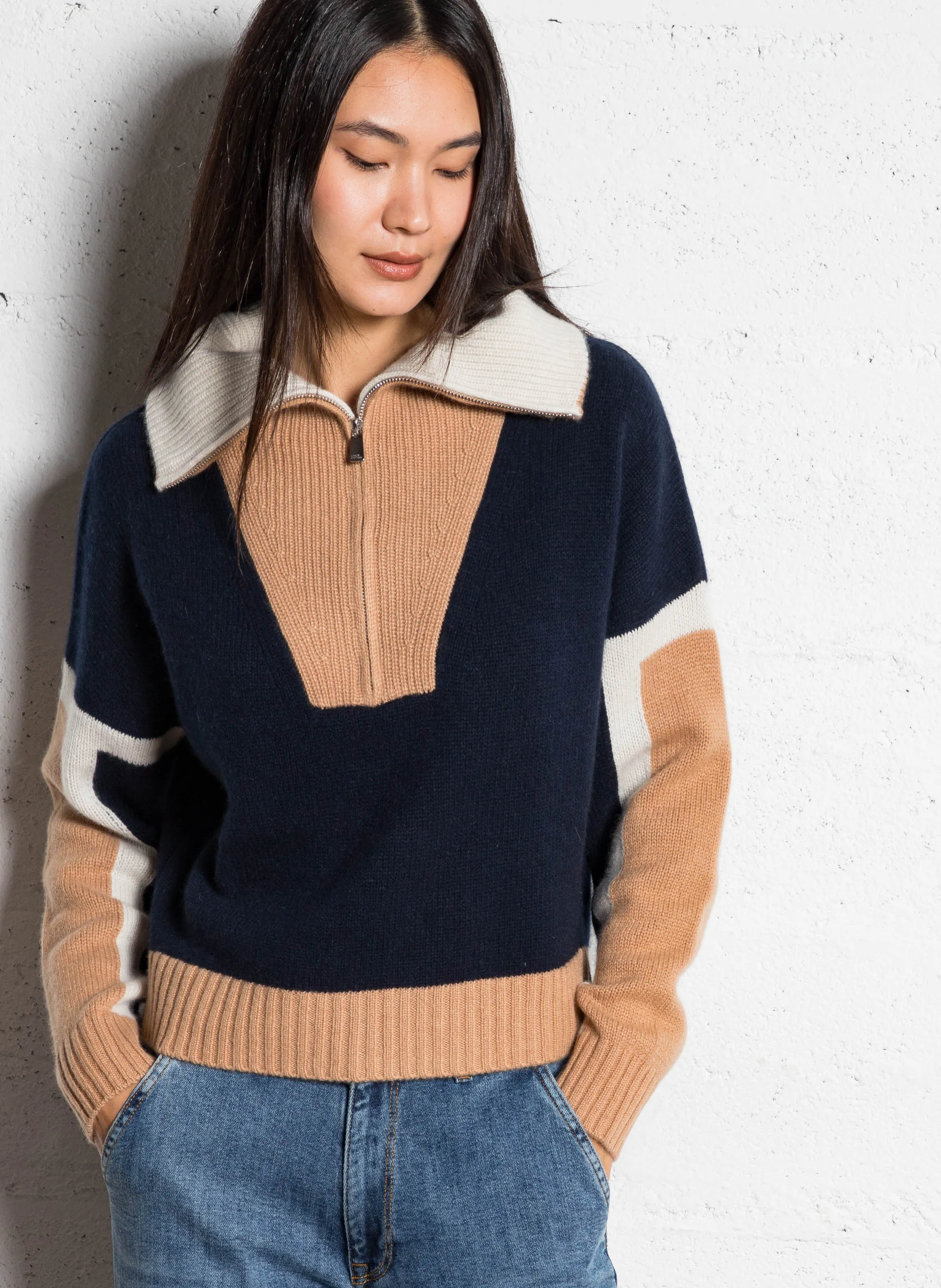  FROM FUTURE   Maglione tricolore in cashmere | Blu