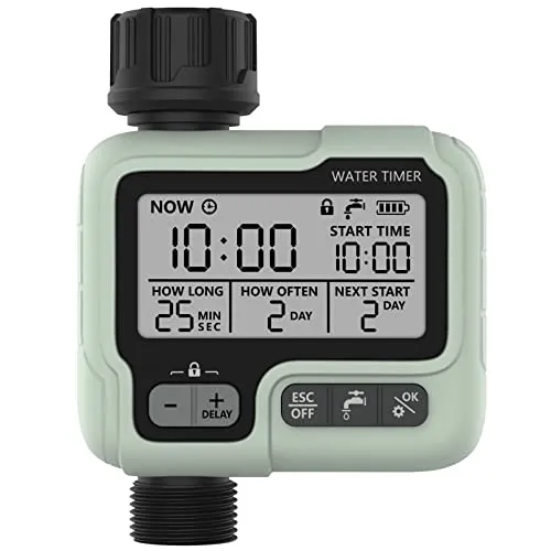 Kazeila Timer Digitale per Irrigazione, Timer Acqua Giardino Programmabile con Ritardo Pioggia, Modalità di Irrigazione Automati