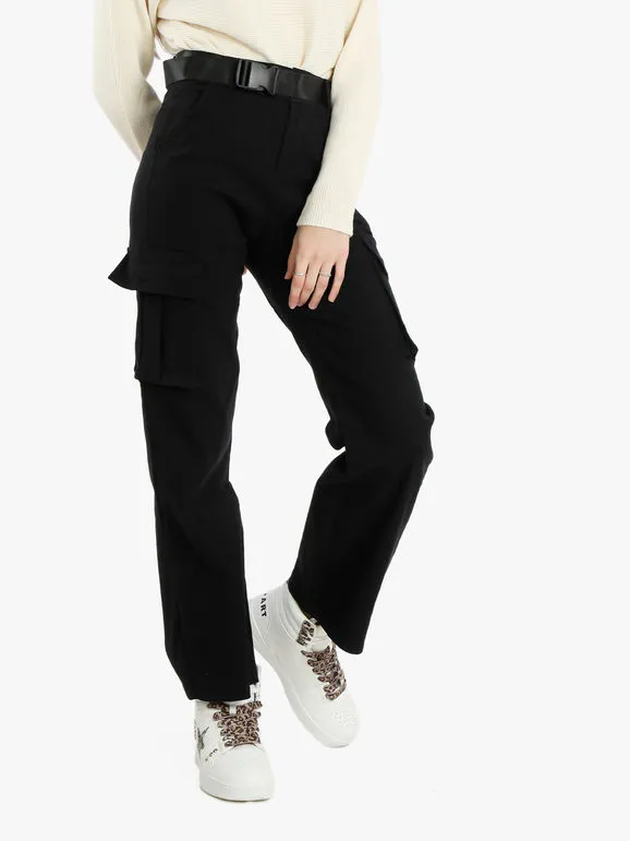 Luna&Miele Pantalon cargo femme avec grandes poches et ceinture