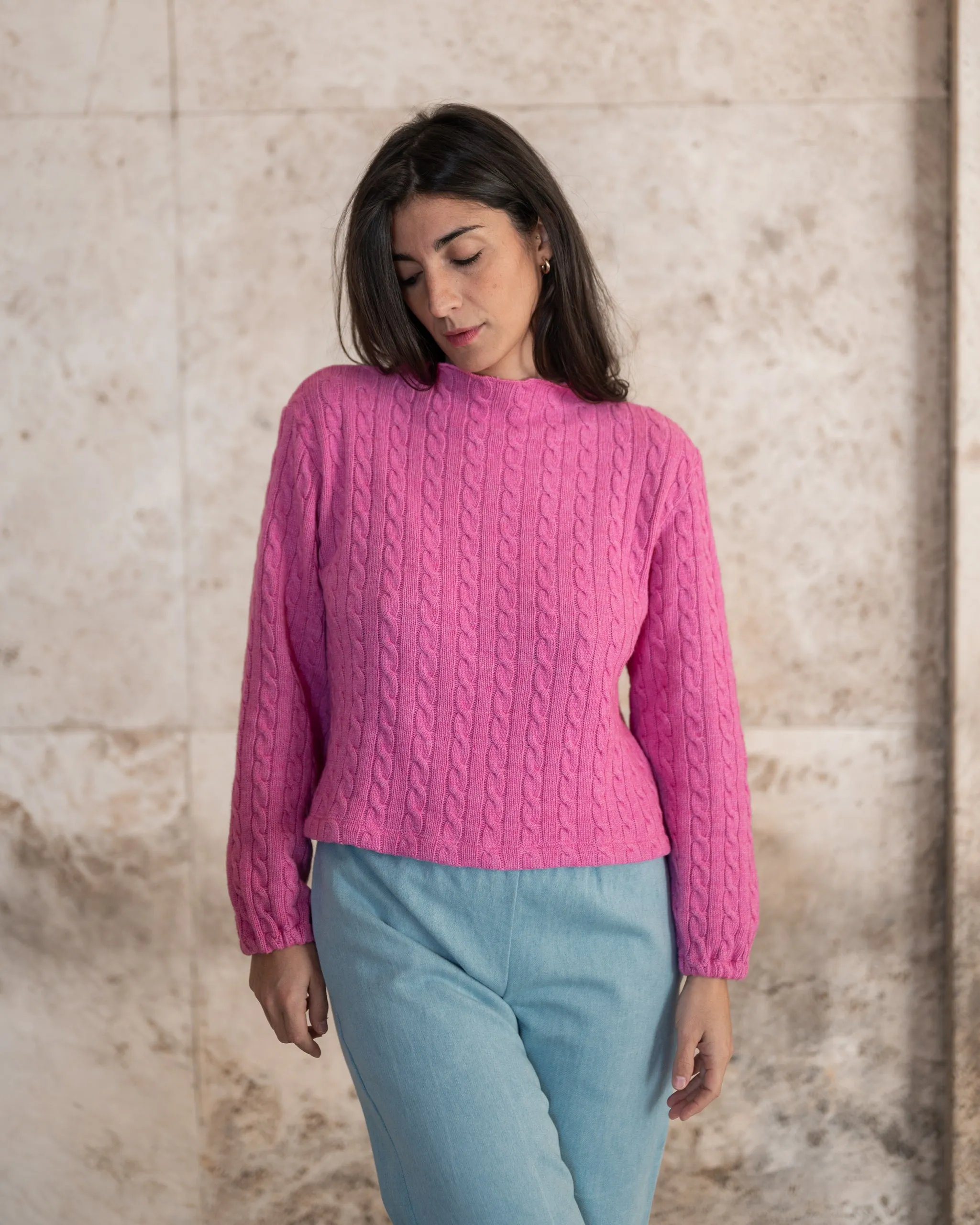 MAGLIONE TRECCE lana rosa bubblegum