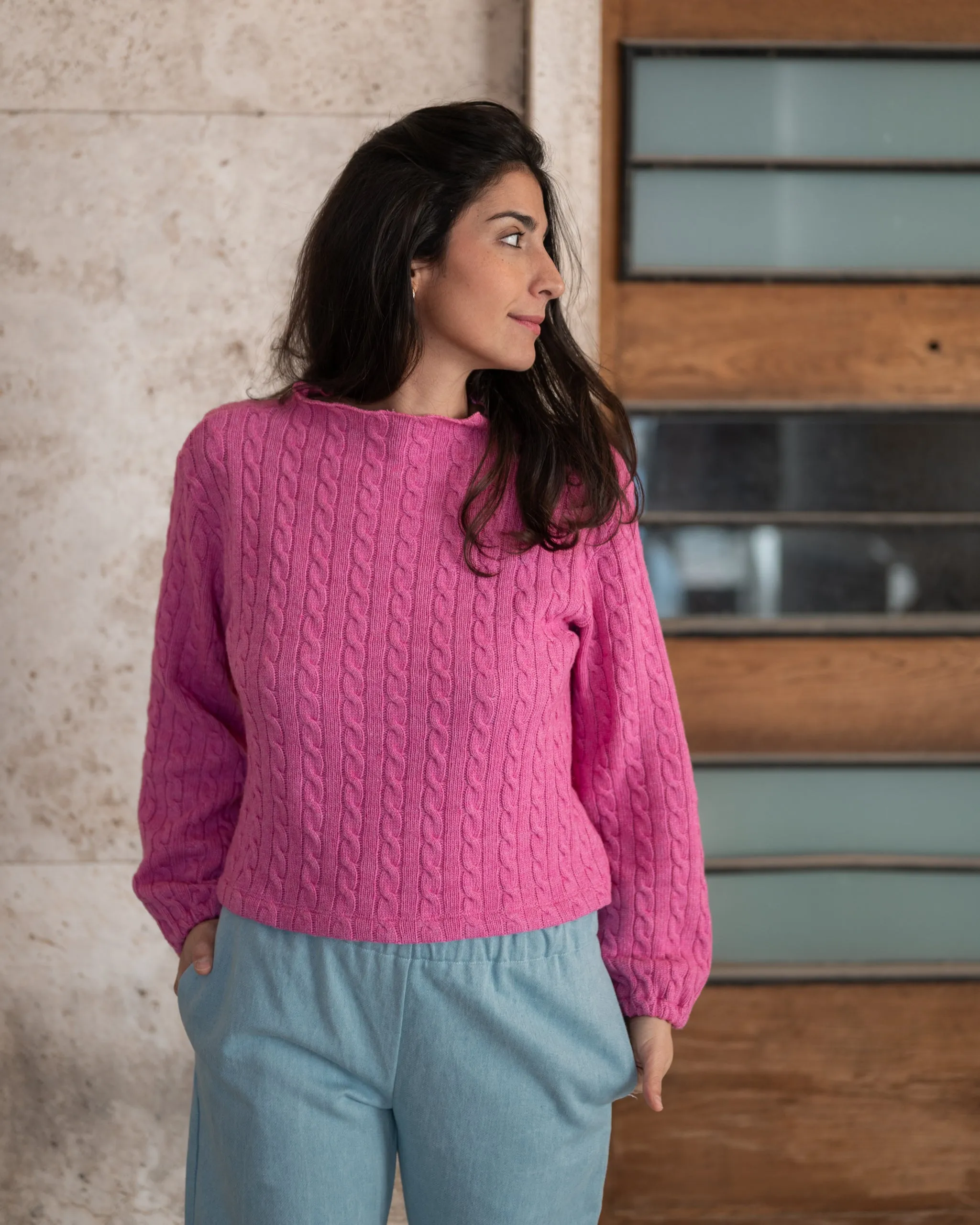 MAGLIONE TRECCE lana rosa bubblegum