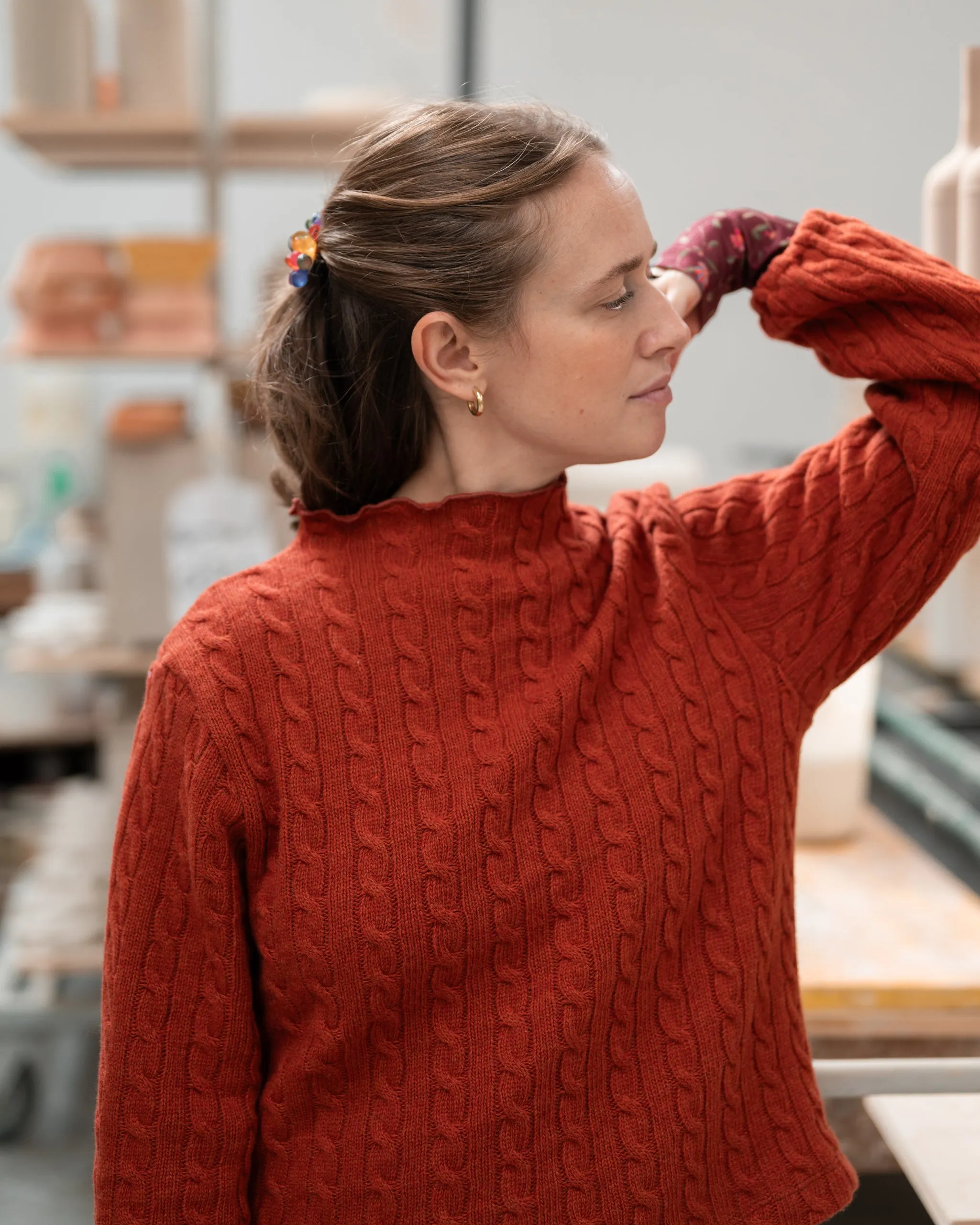 MAGLIONE TRECCE lana ruggine