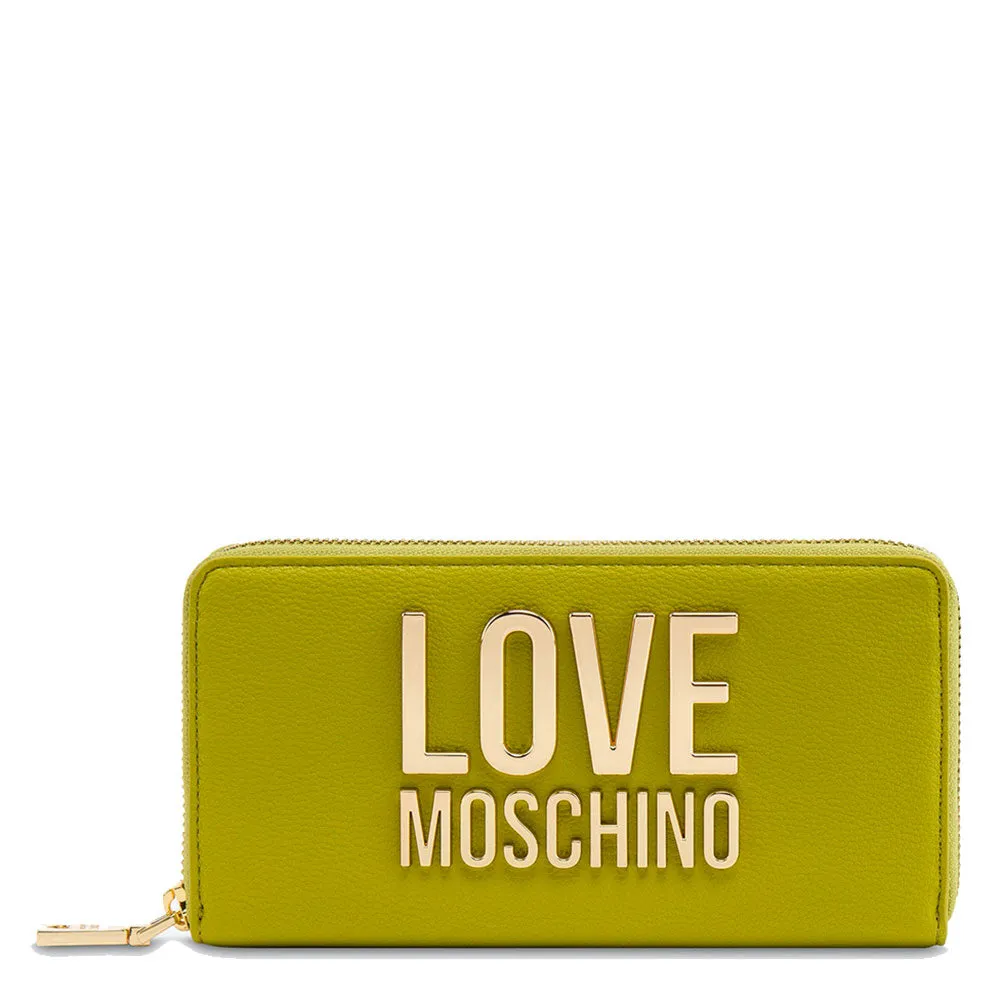 Portafoglio Donna Zip Around LOVE MOSCHINO linea Gold Metal Logo color Lime