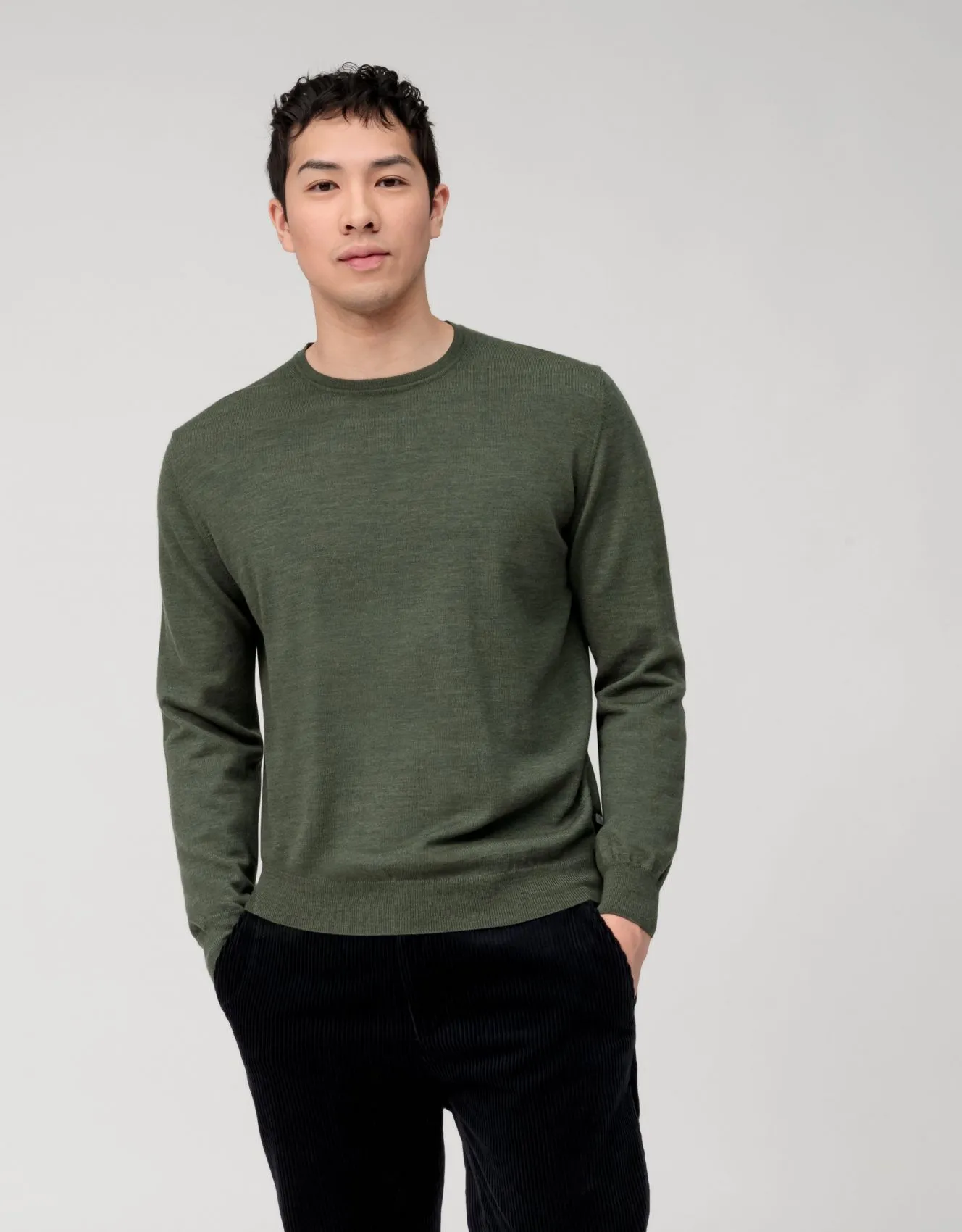 Round neck olymp green wool merino regular fit