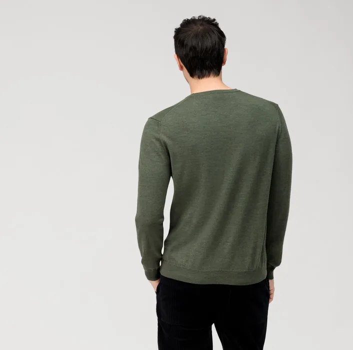 Round neck olymp green wool merino regular fit