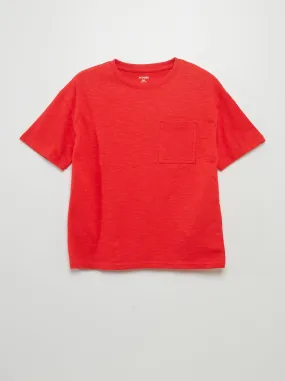 T-shirt tinta unita in filato mouliné - rosso