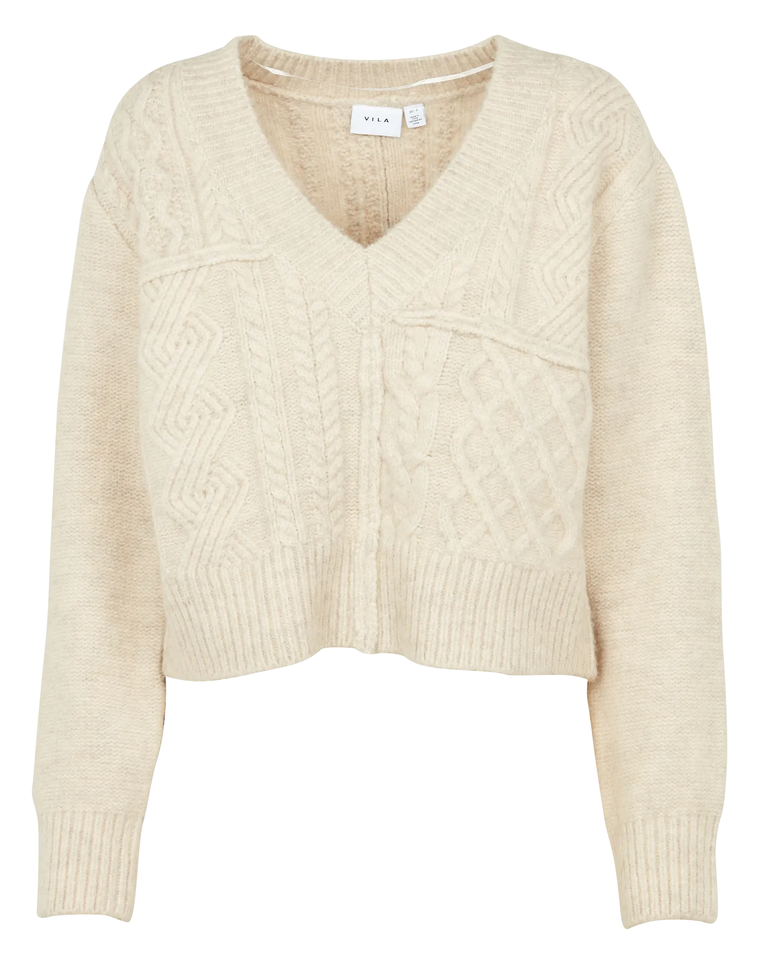  VILA   Maglione scollo a V in maglia con trecce | Beige