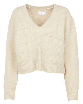  VILA   Maglione scollo a V in maglia con trecce | Beige