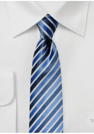 XXL Cravatta da uomo con motivo a righe blu ghiaccio bianco